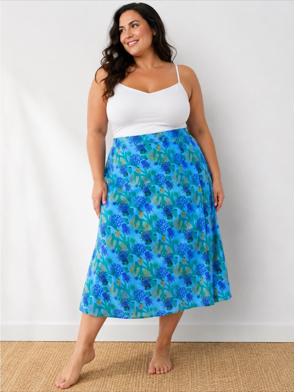 NWT Svaha Organic Cotton Coral Vibrant Print Pull-on Skirt 4X Sea Ocean Theme
